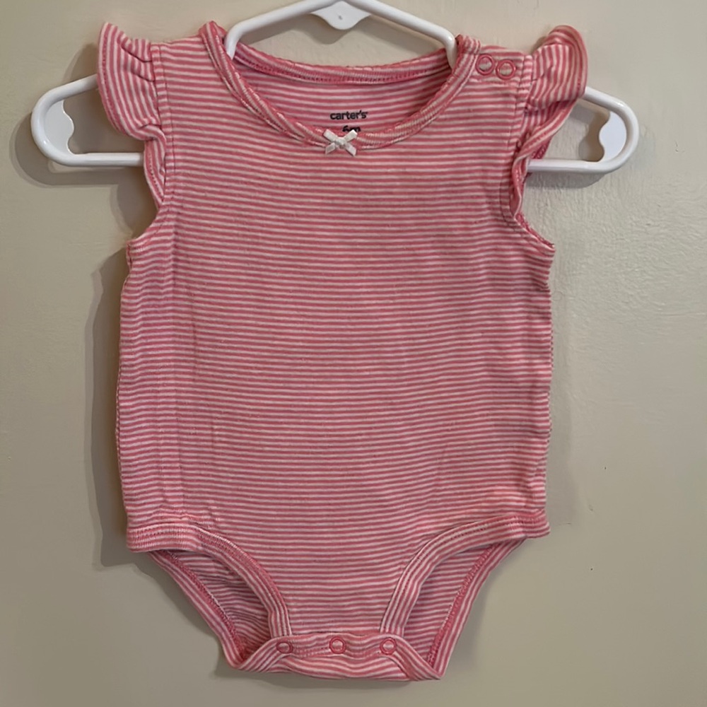 Carter's red, white stripe onesie w/ ruffle sleeves 6M